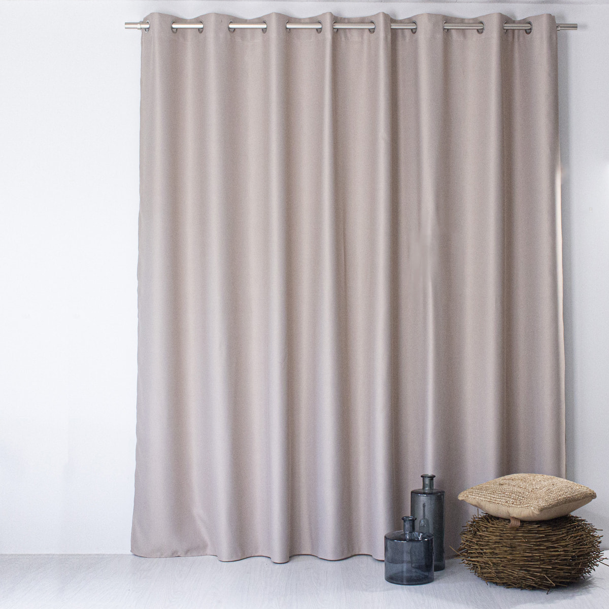 Rideau occultant fil noir en grande largeur - Naturel