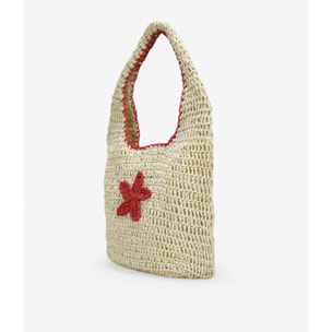 Bolso de hombro rafia beige con estrella
