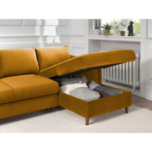 Brooke - canapé d'angle droit - convertible avec coffre - 4 places - en velours - Jaune