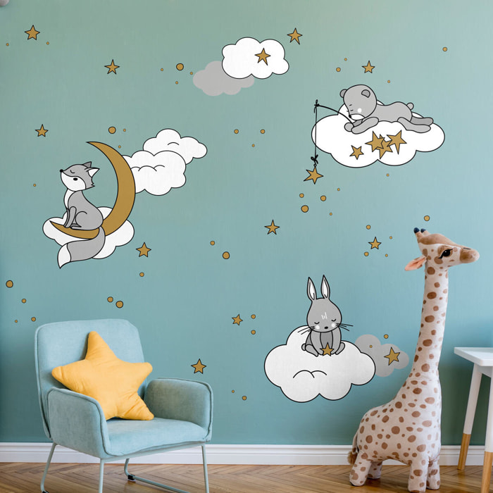 Stickers muraux | Sticker Mural Autocollant - ANIMAUX RÊVEURS SOUS LES ÉTOILES - Stickers adhésifs