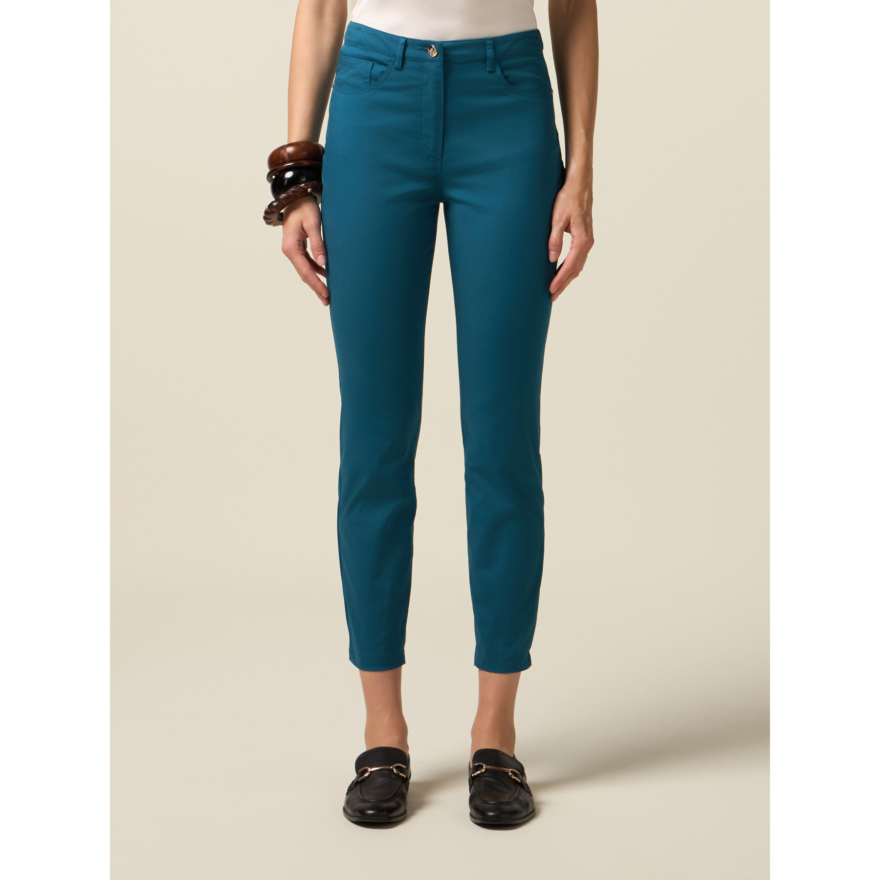 Oltre - Pantalones ajustados de mezcla de algodón - Petrol Blue
