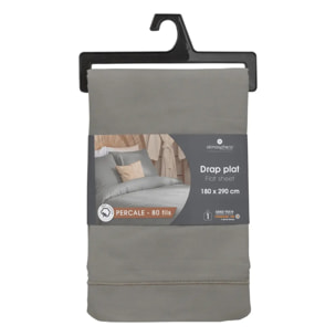 Drap plat - percale - gris - 180x290 cm