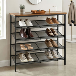 Zen - Scarpiera 4 ripiani 75x85x28,5 cm 12 paia Stile Industriale in Metallo e Legno