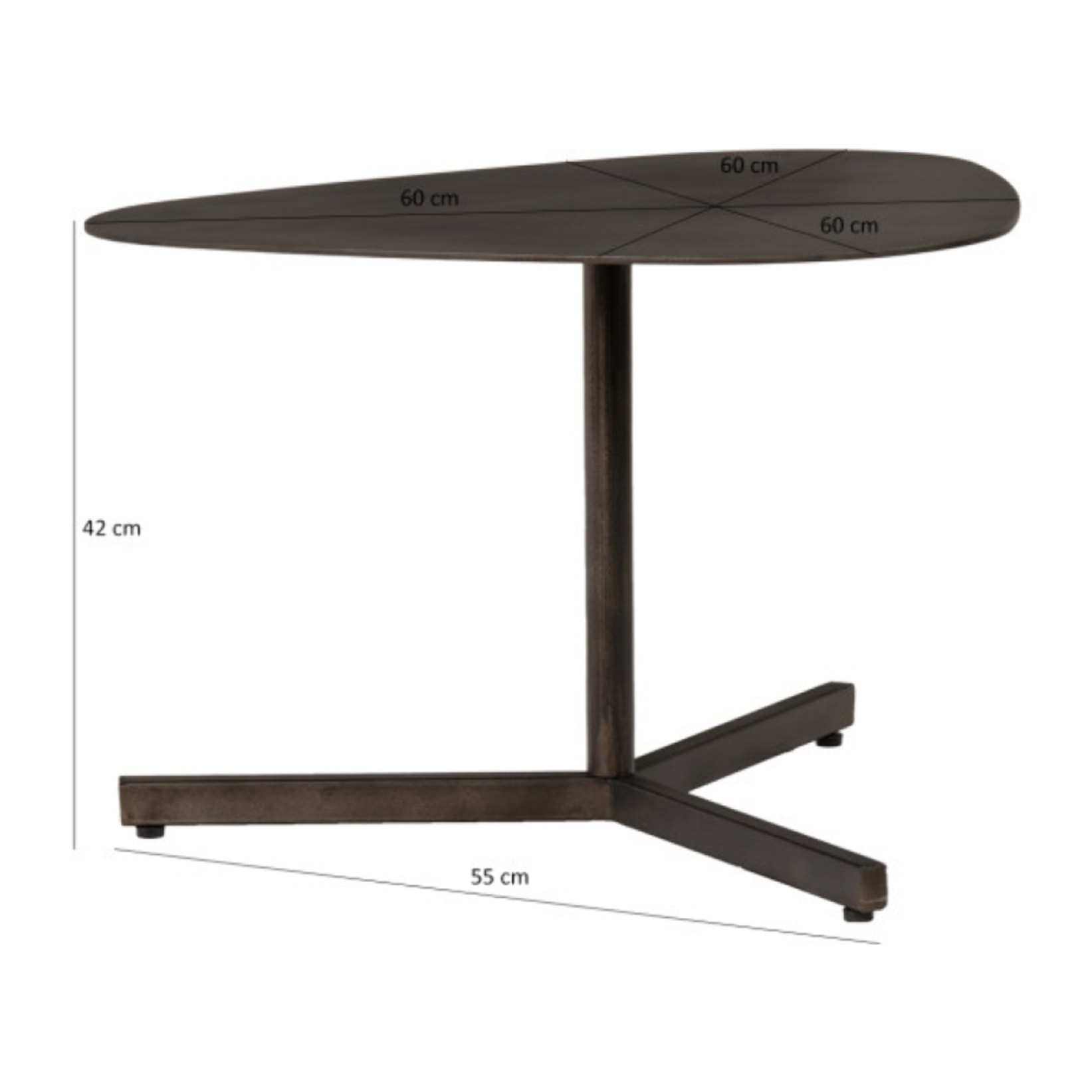 Table basse triangulaire en métal gris anthracite - 60 cm - PEGGY
