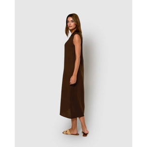 Vestido largo sin mangas fluido chocolate