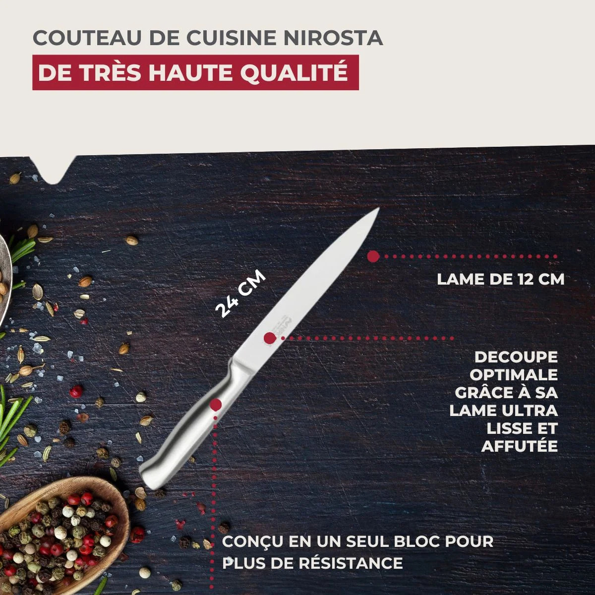 Set de 6 couteaux de cuisine 24 cm en inox Nirosta Star