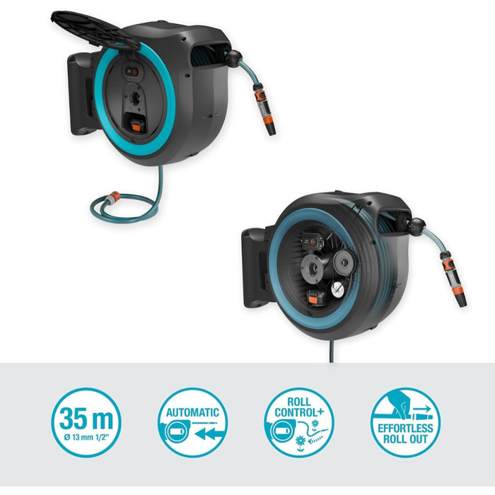 Dévidoir automatique sur batterie PowerRoll XL -35 m - GARDENA - Bleu turquoise - 18640-20