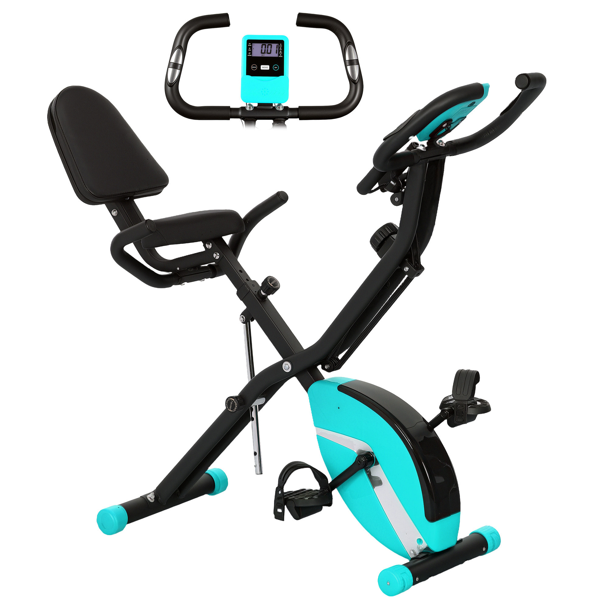 Bicicleta Estática Plegable con Respaldo Bici Estática Silenciosa con 8 Niveles de Resistencia Magnética Sillín Regulable Volante Pantalla LCD Pulsómetro y Banda Carga 110 kg Verde