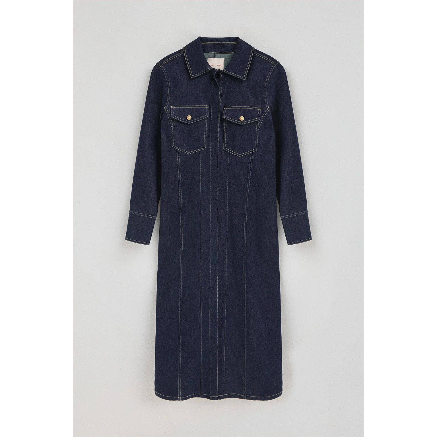 Vestido vaquero azul de corte slim y largo con detalles Polo Club