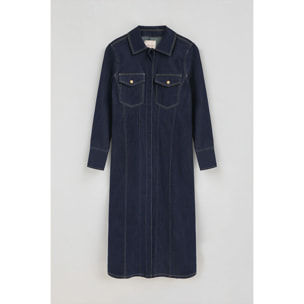 Vestido vaquero azul de corte slim y largo con detalles Polo Club