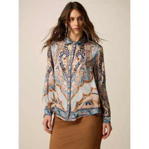 Oltre - Camicia in raso fantasia - Azzurro