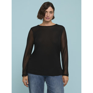 Fiorella Rubino - Top in tulle a manica lunga - Nero