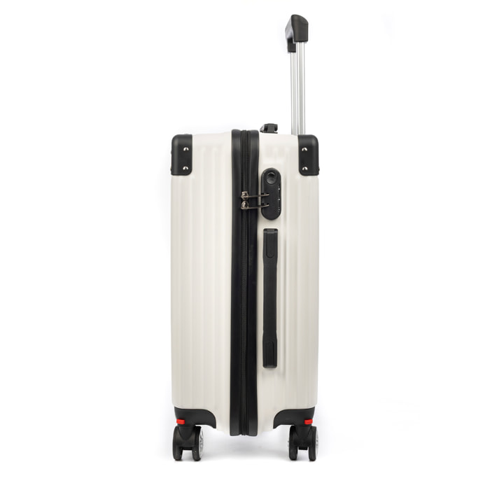 DAM Valigia da cabina Trolley in materiale leggero ABS ad alta resistenza con angoli rinforzati. Serratura numerica e 4 ruote doppie removibili e girevoli a 360°. 37x24x56 Cm. Colore: Bianco Rotto