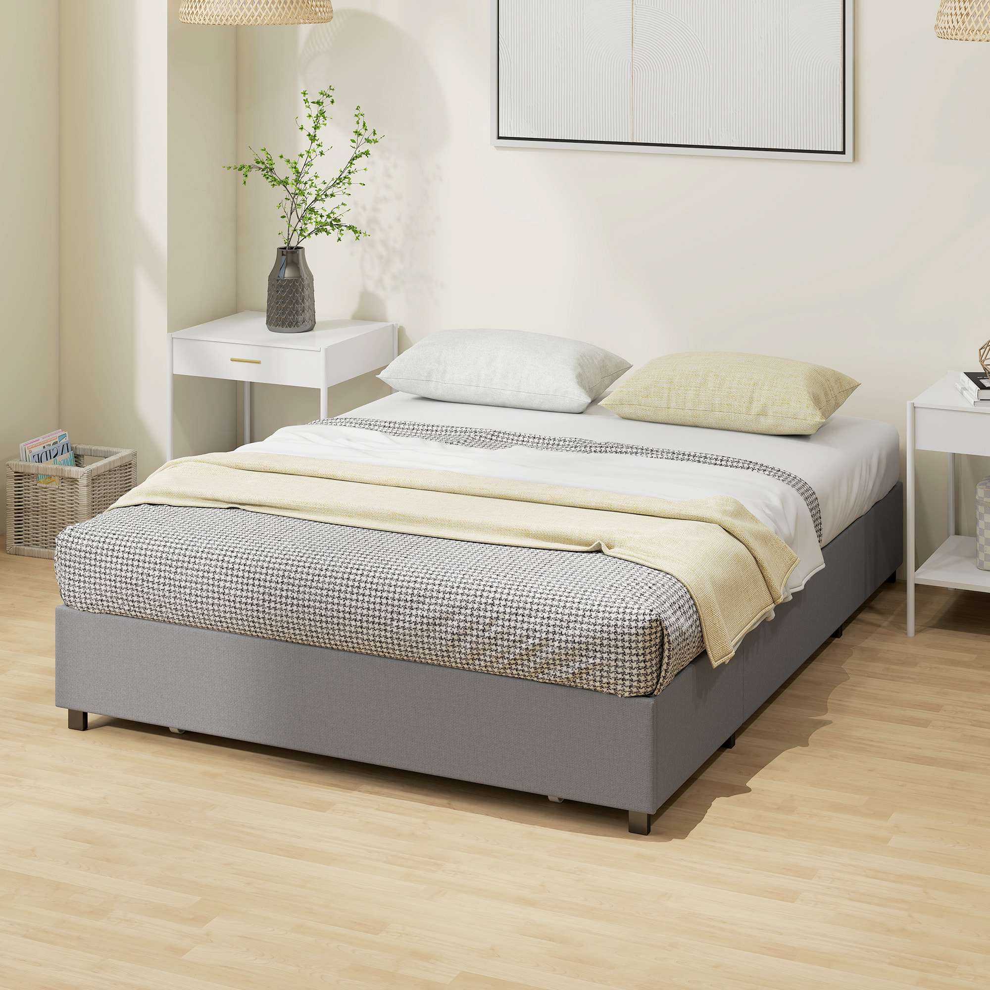 Cama Doble 140x190 cm Estructura de Cama Somier con 3 Cajones y Estructura de Metal Carga 363 kg Gris