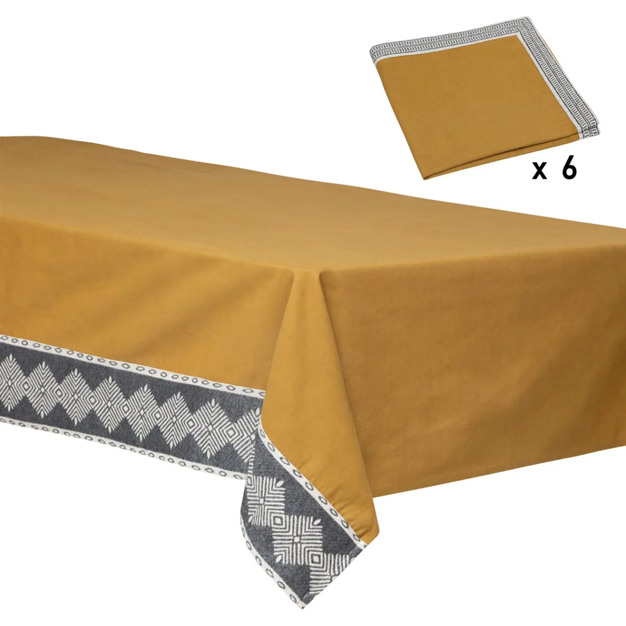 Ensemble nappe et 6 serviettes Inuit coton jaune ocre 250x150cm