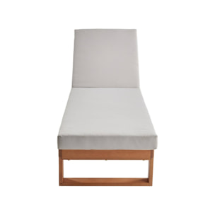 Bain de soleil en bois d'eucalyptus PAMPLONA. multi positions. toile en polyester beige. 204 x 63 x 11.5 cm