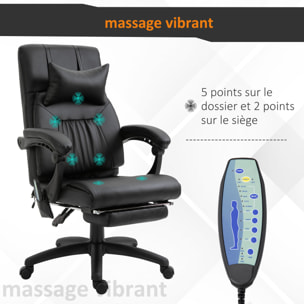Fauteuil de bureau manager massant hauteur réglable dossier inclinable repose-pied + appui-tête 68 x 79 x 104-112 cm noir