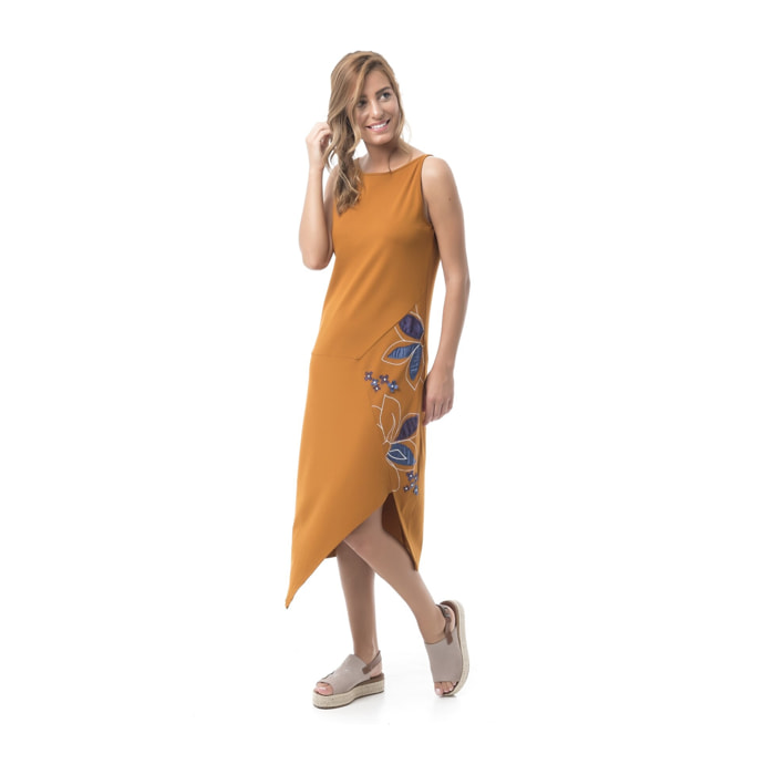Vestido Wolf Vestido Midi Bordado Tostado Casual para mujer
