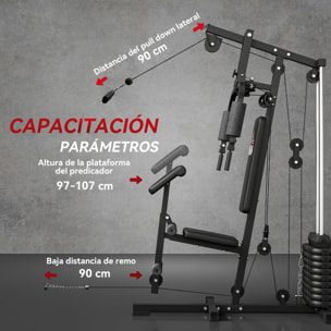 Multiestación Musculación, Máquina de Musculación con Prensa de Pecho, Placas de Peso de 45 kg, Curl de Piernas y Brazos, Polea Mariposa, Carga 100 kg, para Entrenamiento Casa Gimnasio, Negro