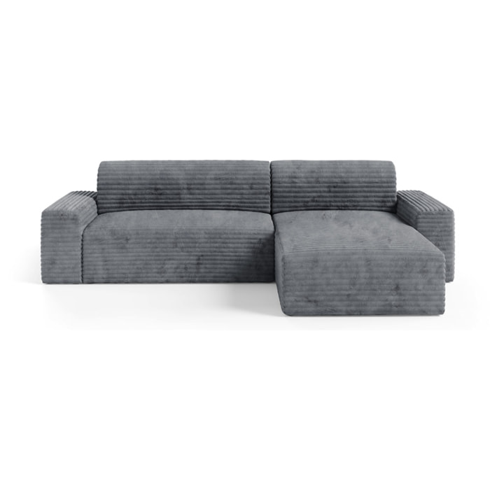EDEN - Canapé d'angle convertible et réversible 4 places en côtelé gris