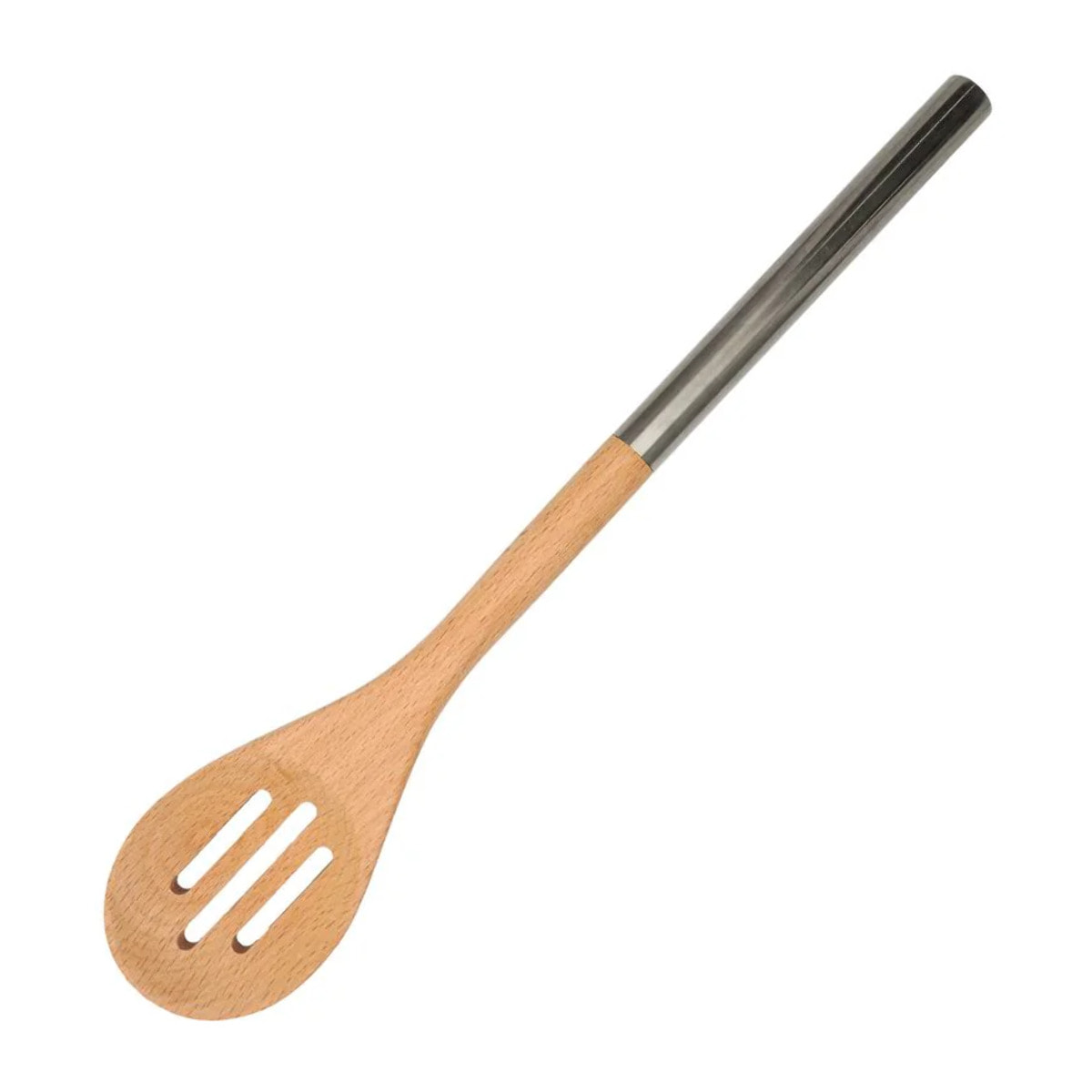 Cuillère en bois ajourée avec manche inox 34 cm en tout Fackelmann Boissellerie