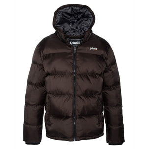 IDAHO2 SIMPLE HOODED &  PADDED JACKET W/ SCHOTT NYC CHEST EMBROIDERY  100% NYLON Marrone