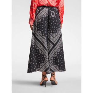 Elena Mirò - Pantalón ancho con estampado de pañuelo - Negro