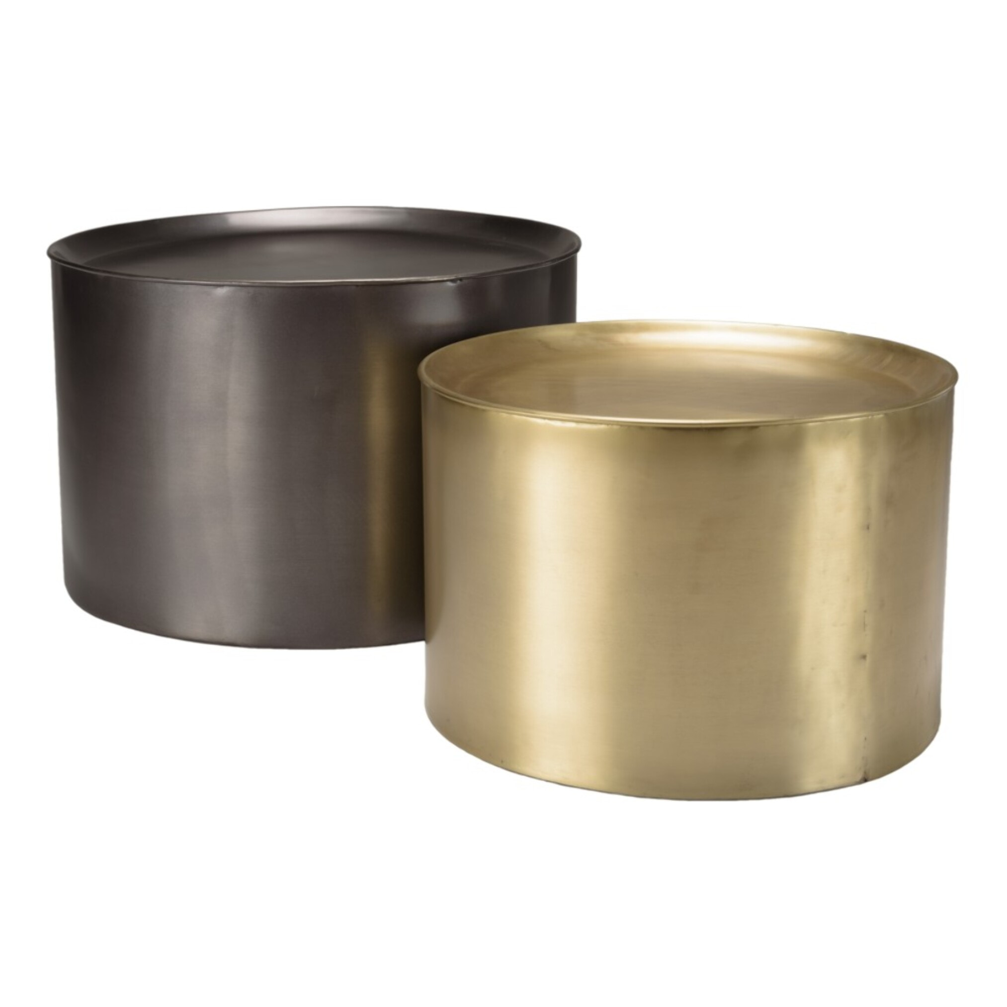 JOHAN - Set de 2 tables d'appoint rondes métal gris anthracite et doré
