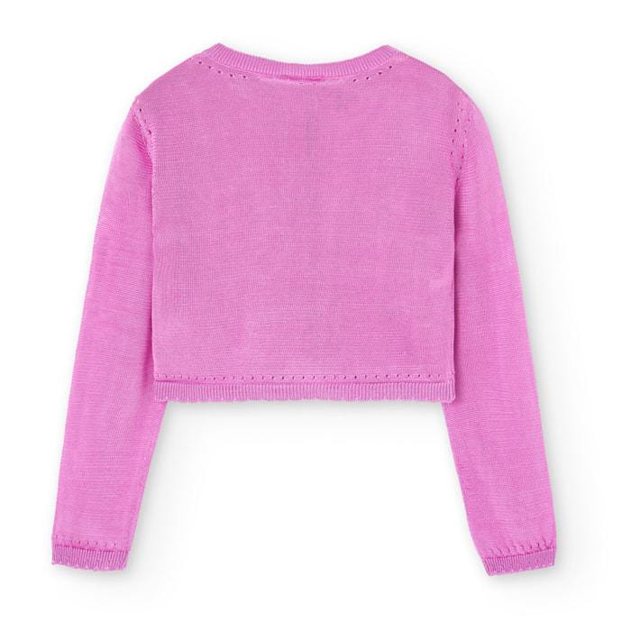 Chaqueta niña, tricotosa lisa, mangas largas, rosa fresa