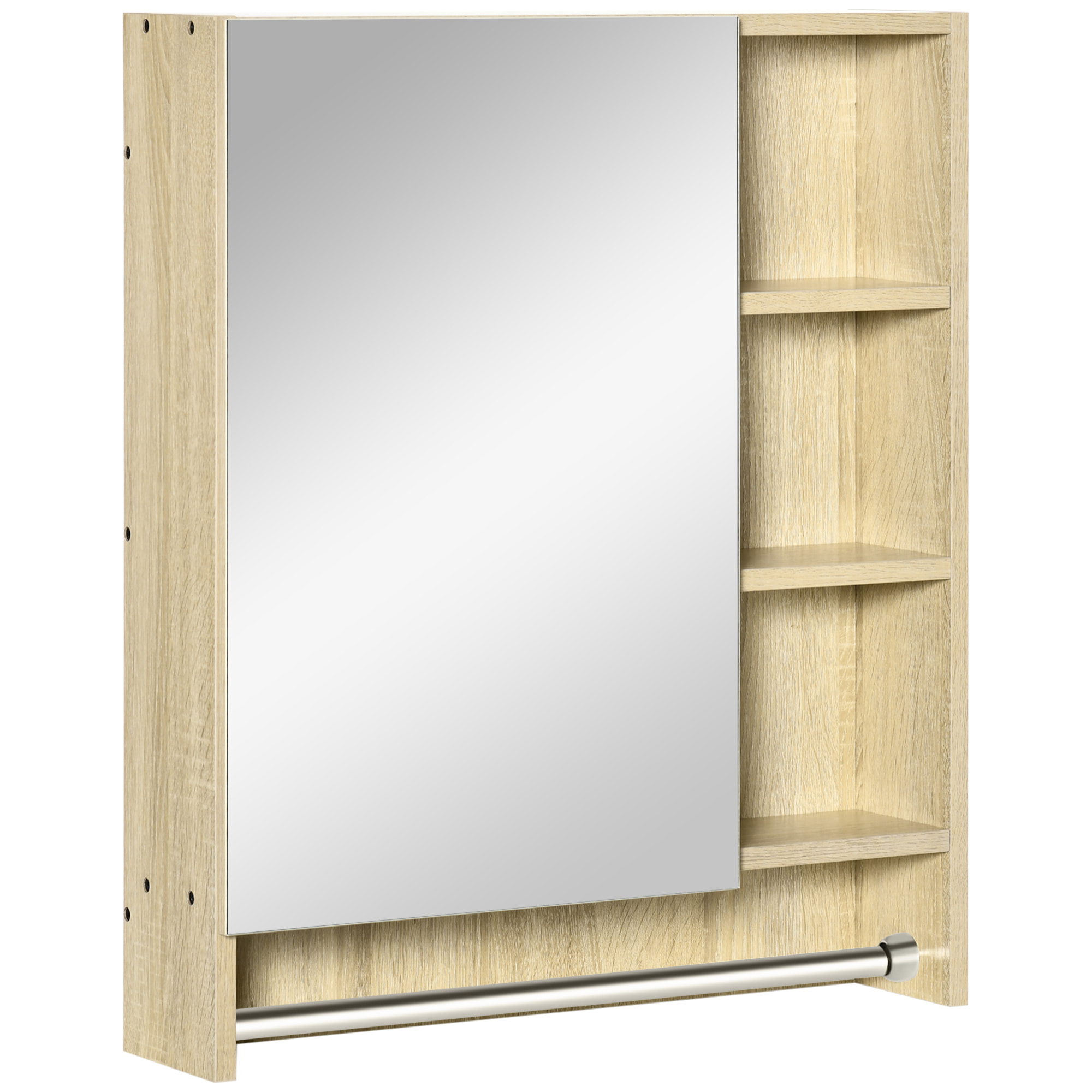 Armario de Baño con Espejo Armario de Pared con 1 Puerta Estante Ajustable Toallero y Compartimento Mueble de Baño Colgante para Salón 60x15x70 cm Roble