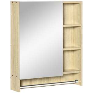 Armario de Baño con Espejo Armario de Pared con 1 Puerta Estante Ajustable Toallero y Compartimento Mueble de Baño Colgante para Salón 60x15x70 cm Roble