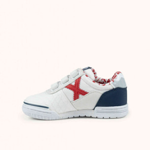 MUNICH G-3 KID VCO 457 Zapatillas Infantiles de Fútbol Sala en Color Blanco con Detalles Rojos y Marinos con Triple Velcro