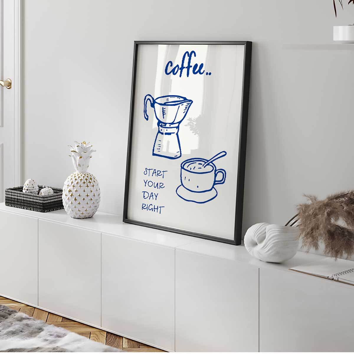 Affiche encadrée coffee start your day Affiche + cadre en métal - Noir