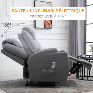 Fauteuil luxe de relaxation et massage inclinaison dossier repose-pied électrique revêtement synthétique gris