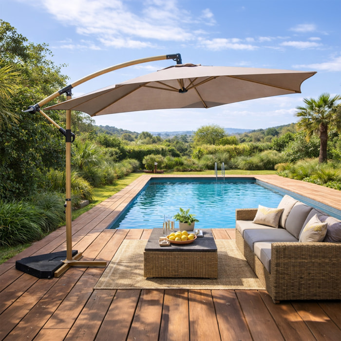Parasol déporté octogonal  300 cm taupe FREY