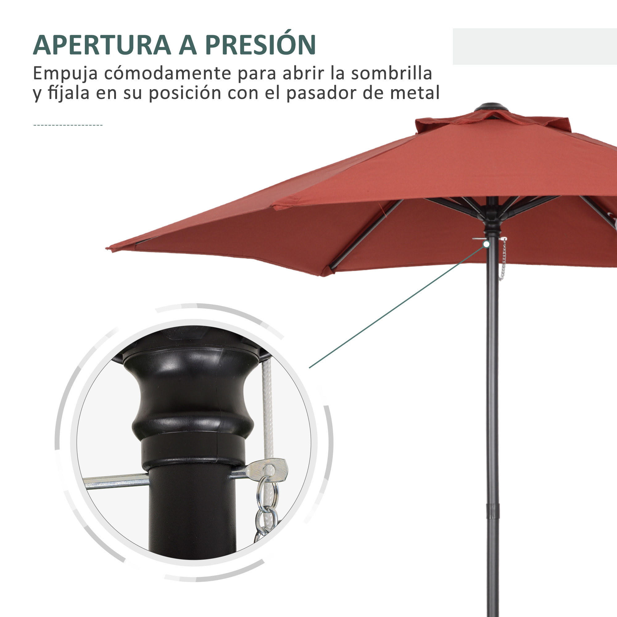 Sombrilla de Jardín Ø2x2 m Parasol Mástil de Aluminio con Techo de Ventilación y Poste Desmontable para Terraza Patio Exterior Rojo Vino