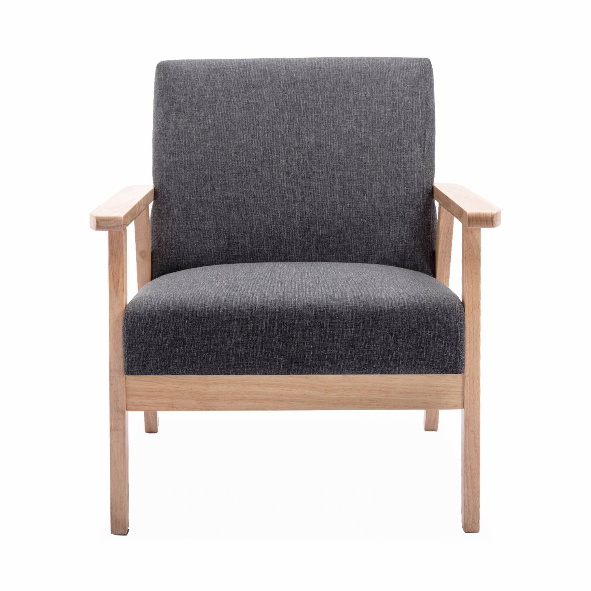 Banquette et fauteuil en bois et tissu gris foncé. Isak. L 114 x l 69.5 x H 73cm