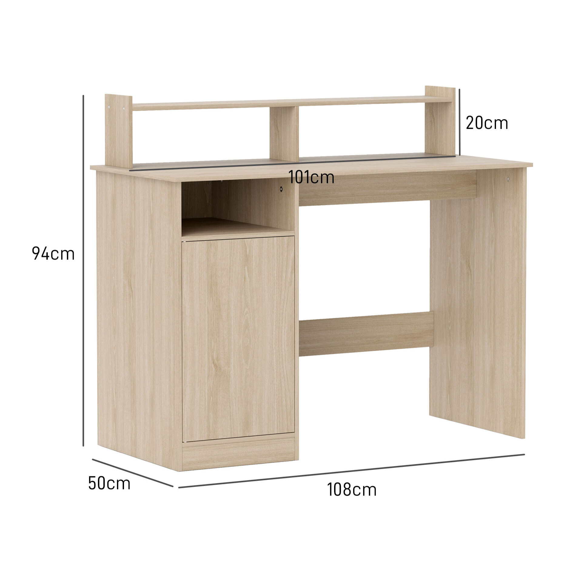 Escritorio con Estantería Moderno Escritorio con Puerta Compartimentos Abiertos y Soporte para Monitor Mesa para Estudio Dormitorio Hogar Oficina 108x50x94 cm Natural