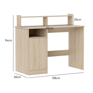 Escritorio con Estantería Moderno Escritorio con Puerta Compartimentos Abiertos y Soporte para Monitor Mesa para Estudio Dormitorio Hogar Oficina 108x50x94 cm Natural
