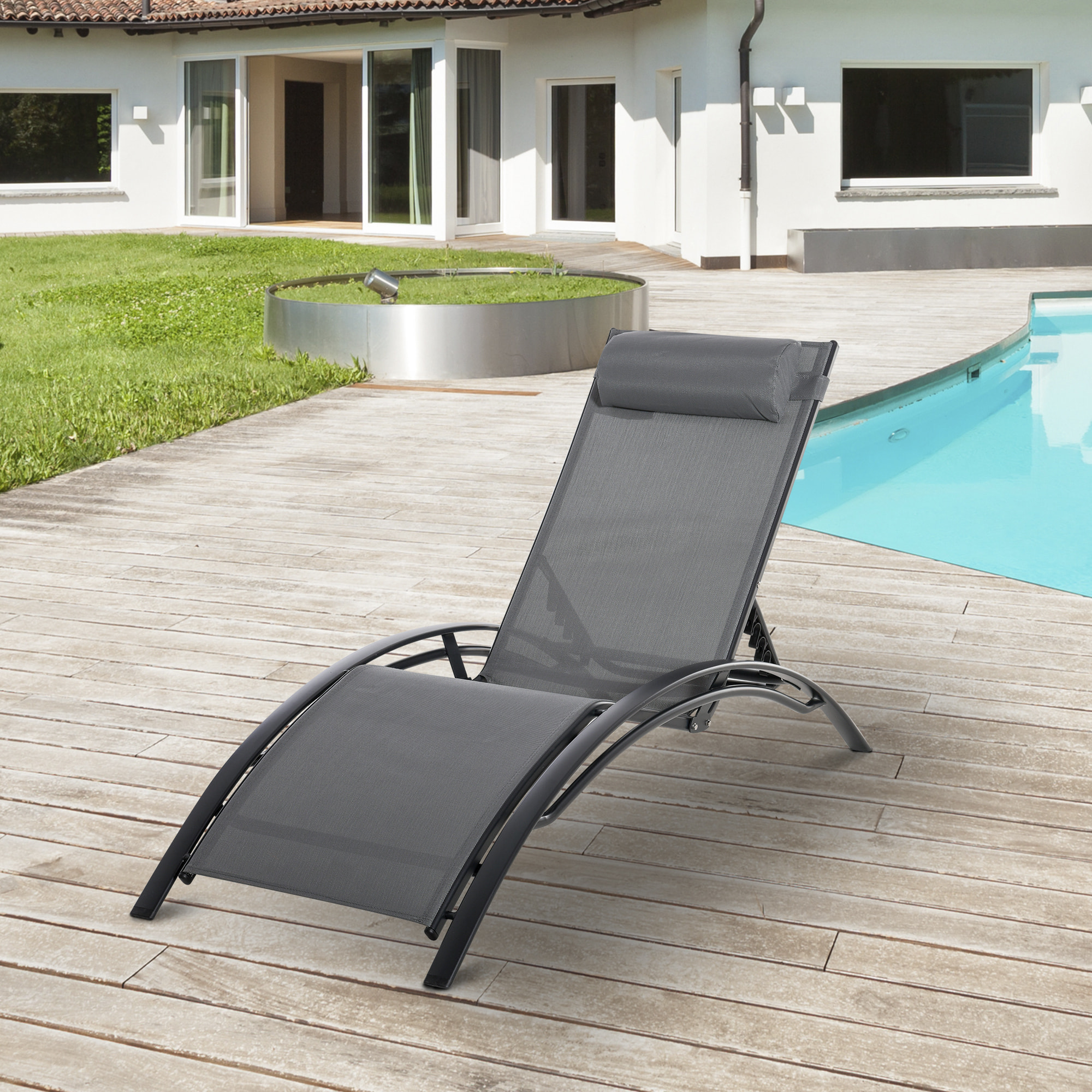 Tumbona Reclinable con Respaldo Ajustable Reposacabezas Extraá­ble Aluminio Gris