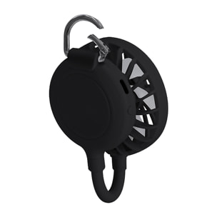 Ventilatore multiposizione con rotazione di 360°, supporto regolabile e ventose per smartphone. Ha 3 velocità, con batteria ricaricabile da 300 mAh.