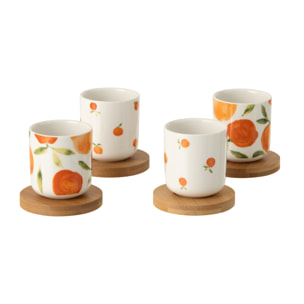 J-Line Tasse Orange - céramique - blanc/orange - set de 4