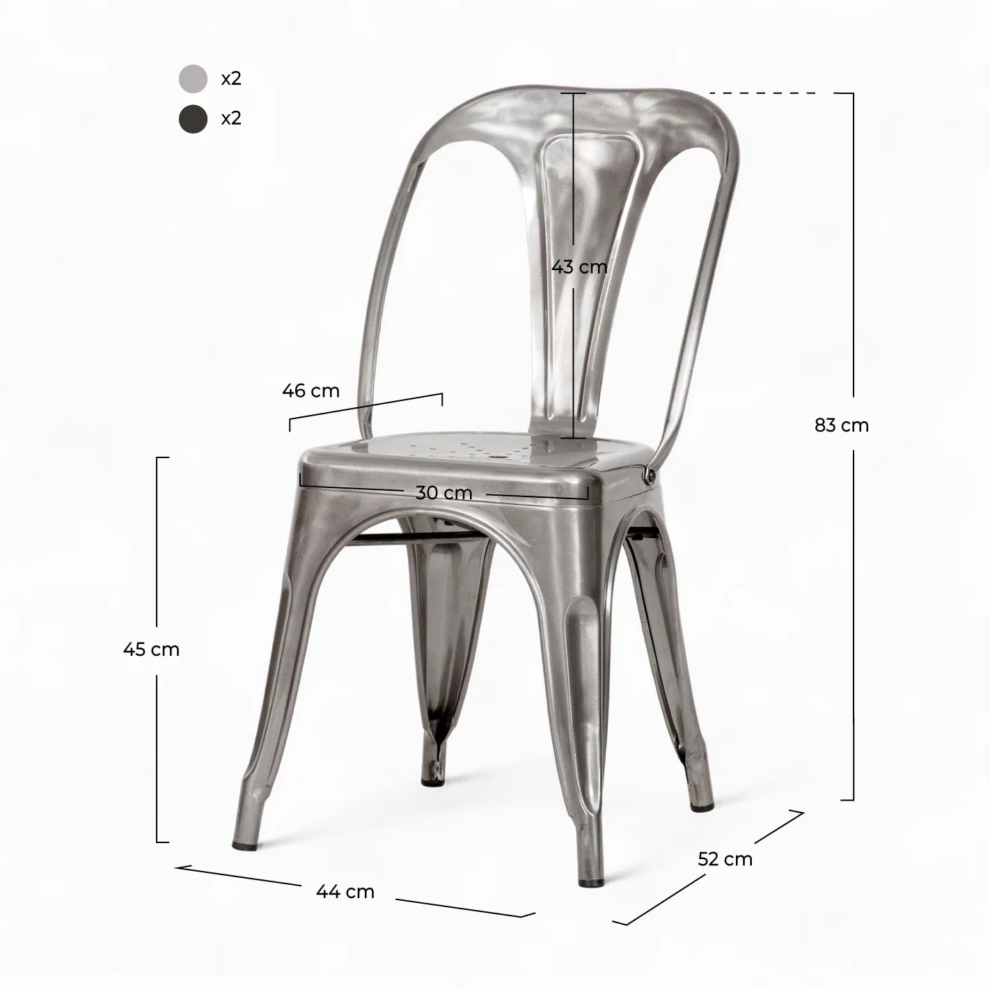 Pack 4 chaises industrielles en métal gris - Indus