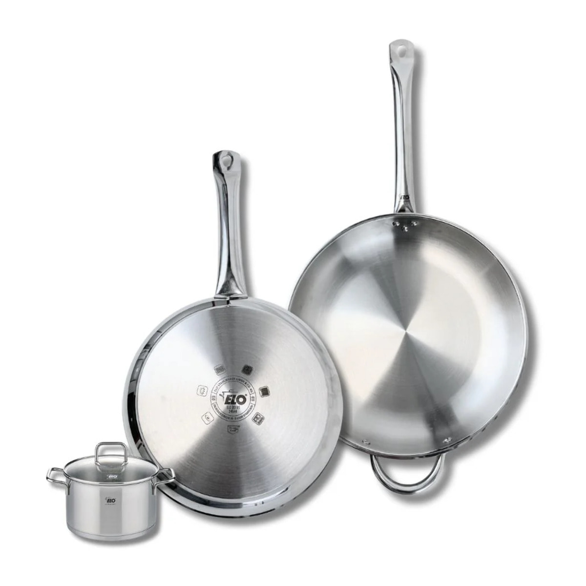 Ensemble de 2 Poêles de cuisson 28 et 32 cm et 1 faitout 12 cm Elo Profi Citrin