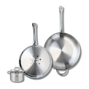 Ensemble de 2 Poêles de cuisson 28 et 32 cm et 1 faitout 12 cm Elo Profi Citrin