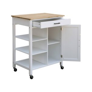 Desserte de cuisine plateau bois d'hévéa avec poignée L83cm BENDOR