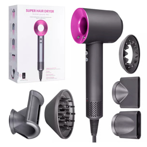 Secador iónico con 5 cabezales, 4 niveles de temperatura y 3 niveles de velocidad con 1500W de potencia.