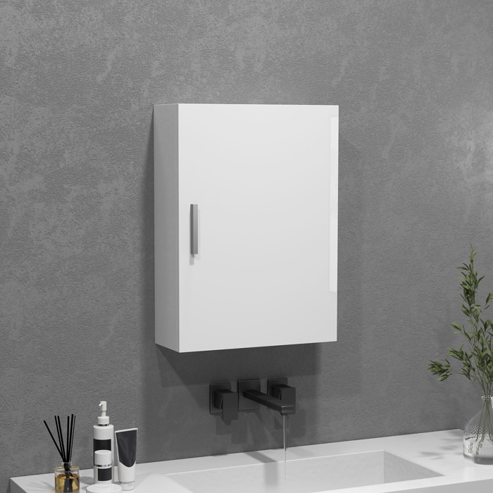 Armario de Baño Pared, Mueble de Baño Colgar con Estantes Ajustables de Vidrio Templado, Ahorro de Espacio, para Entrada, 40x15x55 cm, Blanco Brillo
