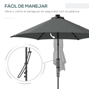 Sombrilla Voladiza de 3 m con Luces LED Sombrilla de Jardín con Manivela y Base Cruzada Parasol Excéntrico para Exterior Patio Terraza Gris Oscuro