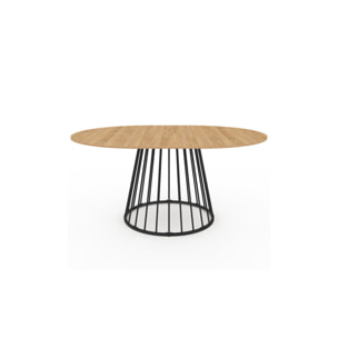 Table repas Adelle plateau rond extensible et pied filaire noir - Bois / Noir